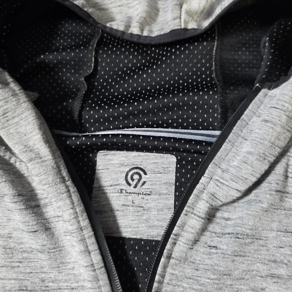 Champion‎ Mens L Full Zip Hoodie Gray Heathered Mesh Lined C9 Athletic Jacket